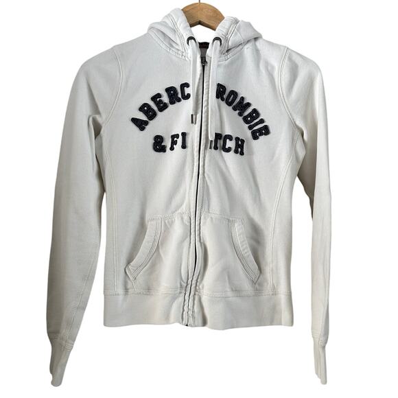 Abercrombie & Fitch Tops - Abercrombie & Fitch White Zip-Up Hoodie - Size Small-Women's-White/Blue Y2K